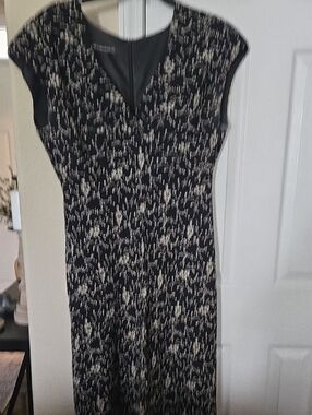 Jones Wear Black Midi Dress with Cream Speckle Print